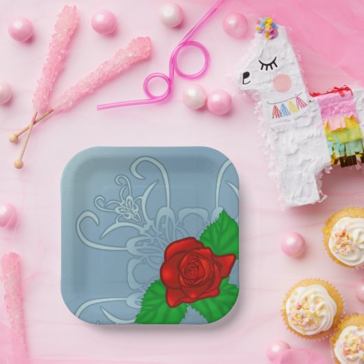 Borden van rood rozenpapier papieren bordje (Feest)