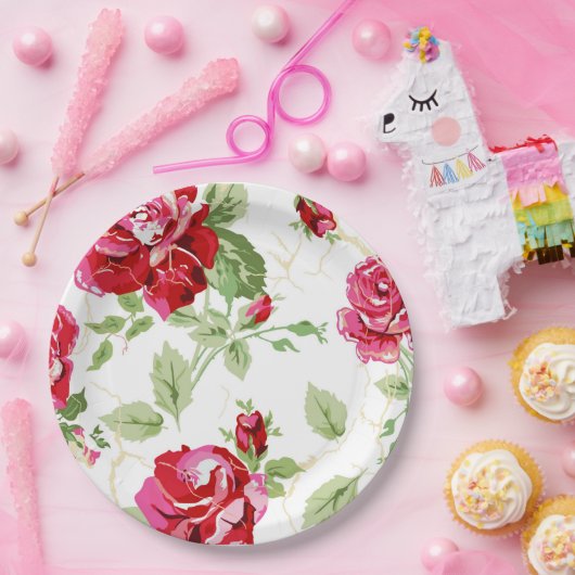 Borden van roodroos en klassiek wit papier papieren bordje (Feest)