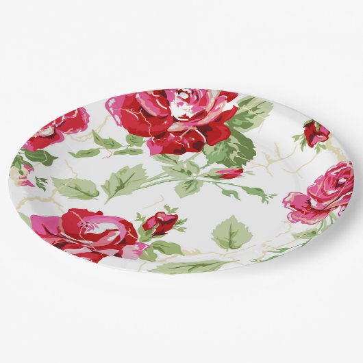 Borden van roodroos en klassiek wit papier papieren bordje (Gekanteld)