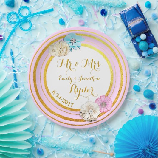 Borden van roze, blauwe en goudflinterpapier papieren bordje (Feest)