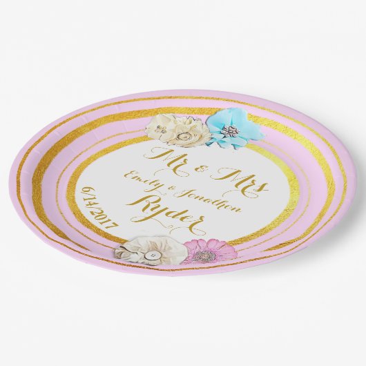 Borden van roze, blauwe en goudflinterpapier papieren bordje (Gekanteld)