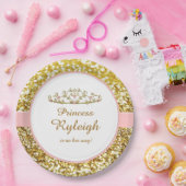 Borden van roze en goudprinses papieren bordje (Feest)