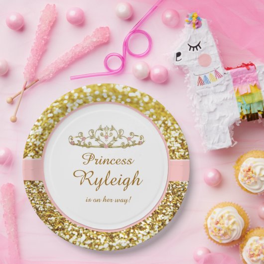 Borden van roze en goudprinses papieren bordje (Feest)