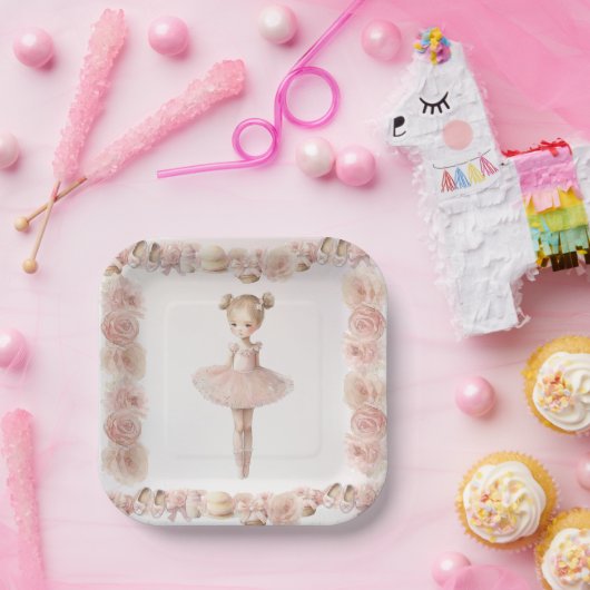 Borden van roze en zoete ballerina papieren bordje (Feest)