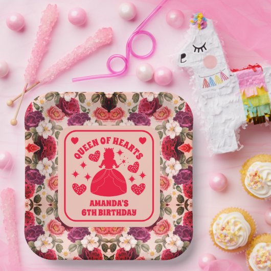 Borden van Rozen van Birthday Paper, koningin van  Papieren Bordje (Feest)