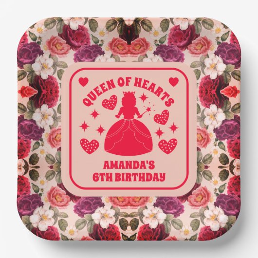 Borden van Rozen van Birthday Paper, koningin van  Papieren Bordje (Voorkant)