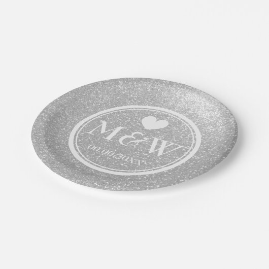 Borden van Sparkly Silver Glitter voor bruiloft Papieren Bordje (Gekanteld)