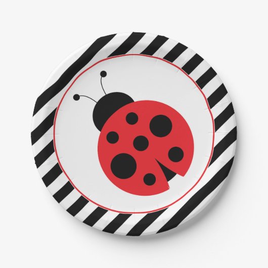 Borden van striped Ladybug Party Papieren Bordje (Voorkant)