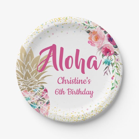 Borden van tropisch roze goudananas papieren bordje (Voorkant)