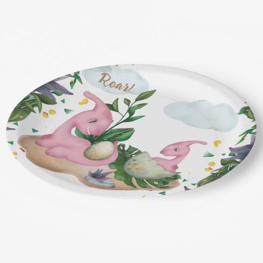 Borden van tropisch woud-dinosaurussen, Baby showe Papieren Bordje (Gekanteld)