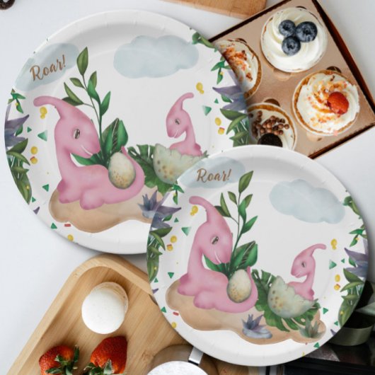 Borden van tropisch woud-dinosaurussen, Baby showe Papieren Bordje