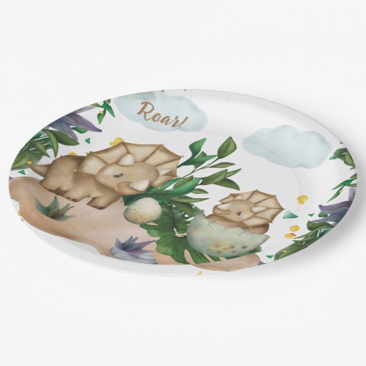 Borden van tropisch woud-dinosaurussen, Baby showe Papieren Bordje (Gekanteld)