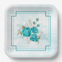 Borden van turquoise Flowers Party Paper