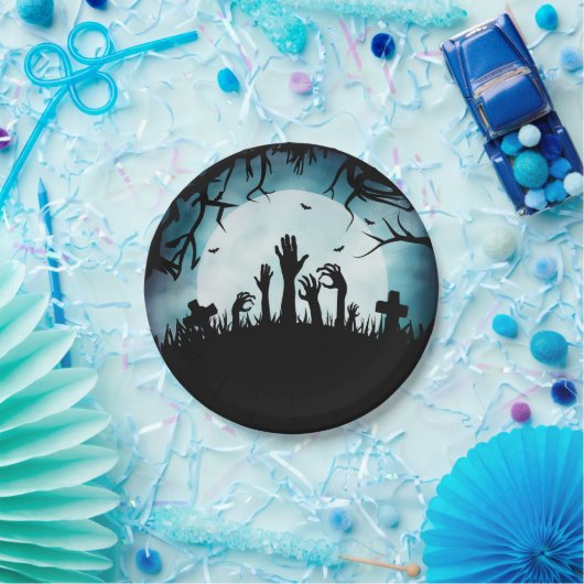 Borden van Zombie Graveyard Halloween Paper Papieren Bordje (Feest)