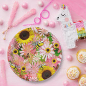 Borden van zonnebloemkarbonadepapier papieren bordje (Feest)