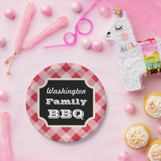 Borden voor aangepast rood gingham papieren bordje (Feest)