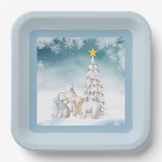 Borden voor Beer kerstpapier, polair Papieren Bordje (Voorkant)