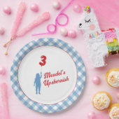 Borden voor blauw Gingham Upsherin Paper Papieren Bordje (Feest)