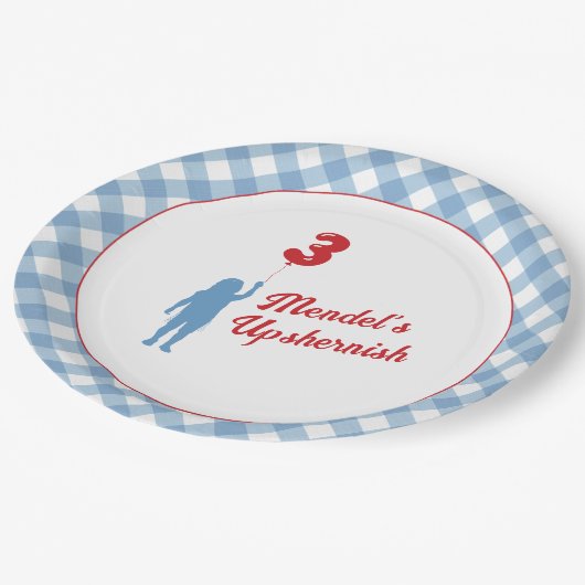 Borden voor blauw Gingham Upsherin Paper Papieren Bordje (Gekanteld)