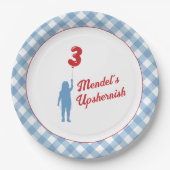 Borden voor blauw Gingham Upsherin Paper Papieren Bordje (Voorkant)