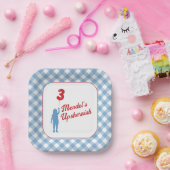Borden voor blauw Gingham Upsherin Paper Papieren Bordje (Feest)