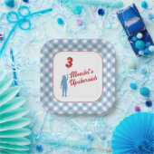 Borden voor blauw Gingham Upsherin Paper Papieren Bordje (Feest)