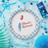 Borden voor blauw Gingham Upsherin Paper Papieren Bordje (Feest)