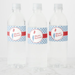 Borden voor blauw Gingham Upsherin Paper Waterfles Etiket