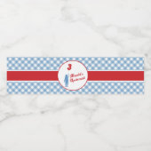 Borden voor blauw Gingham Upsherin Paper Waterfles Etiket (Enkel label)