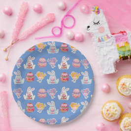 Borden voor blauw grijs paaspatroon papieren bordje