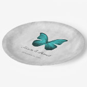 Borden voor blauwgroen rondzwevende vlinders papieren bordje (Gekanteld)