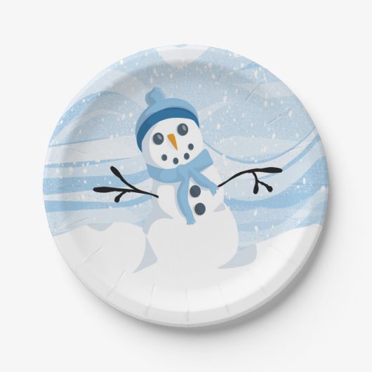 Borden voor Bluesy Snowman Paper Papieren Bordje (Voorkant)