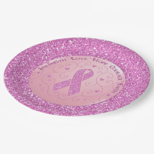 Borden voor borstkanker Roze lintstof glitterpapie Papieren Bordje