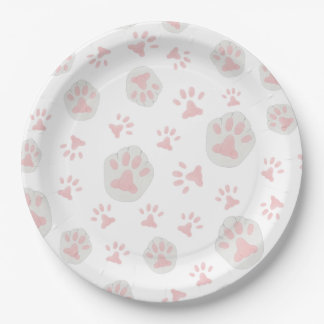 Borden voor Cute Pink en Gray Cat Paw Pattern Papieren Bordje