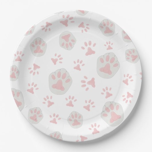 Borden voor Cute Pink en Gray Cat Paw Pattern Papieren Bordje (Voorkant)
