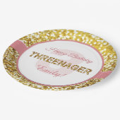 Borden voor drie jaar roze en gouden verjaardag papieren bordje (Gekanteld)