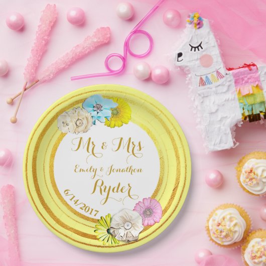 Borden voor geel, blauw en goudvezel papieren bordje (Feest)