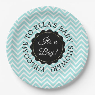 Borden voor gepersonaliseerd Baby shower Blauwgroe Papieren Bordje