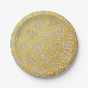 Borden voor Gold- en White-kerstpatroonpapier Papieren Bordje