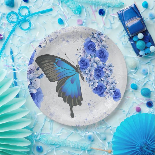 Borden voor het rondschrijven van blauwe vlindervl papieren bordje (Feest)