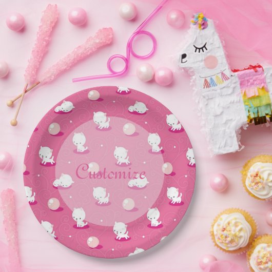 Borden voor Kat roze inktpatronen Papieren Bordje (Feest)