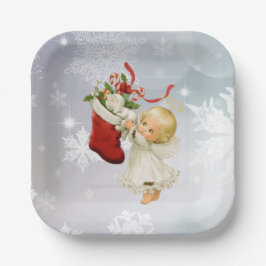 Borden voor kerstcadeauengel en keukenpapier papieren bordje