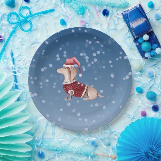Borden voor kerstfeestdagen Dachshund Dog Papieren Bordje (Feest)