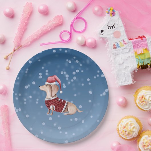 Borden voor kerstfeestdagen Dachshund Dog Papieren Bordje (Feest)