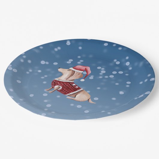 Borden voor kerstfeestdagen Dachshund Dog Papieren Bordje (Gekanteld)