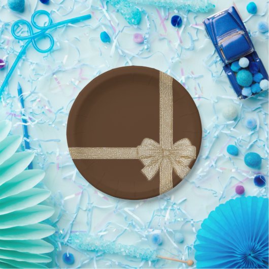 Borden voor kerstpapier, beige Bow Papieren Bordje (Feest)