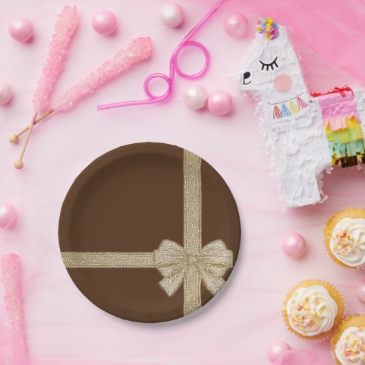 Borden voor kerstpapier, beige Bow Papieren Bordje (Feest)