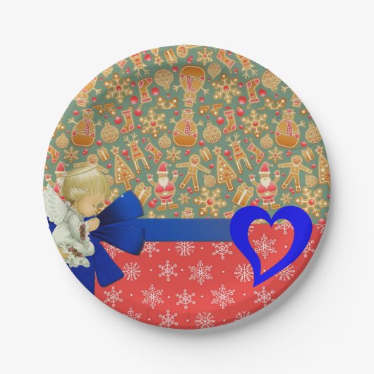 Borden voor kerstpapier, pretkerengel papieren bordje (Voorkant)