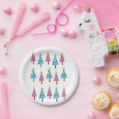 Borden voor kerstpapier, prettige kerstbomenRoze Papieren Bordje (Feest)