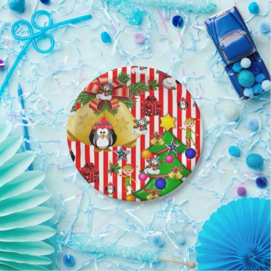 Borden voor kerstpapier, prettige kerstpinguïn papieren bordje (Feest)